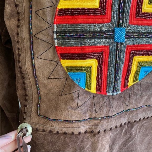 Vintage 90s S/M Rainbow Boho Suede Leather Jacket - Picture 2 of 8
